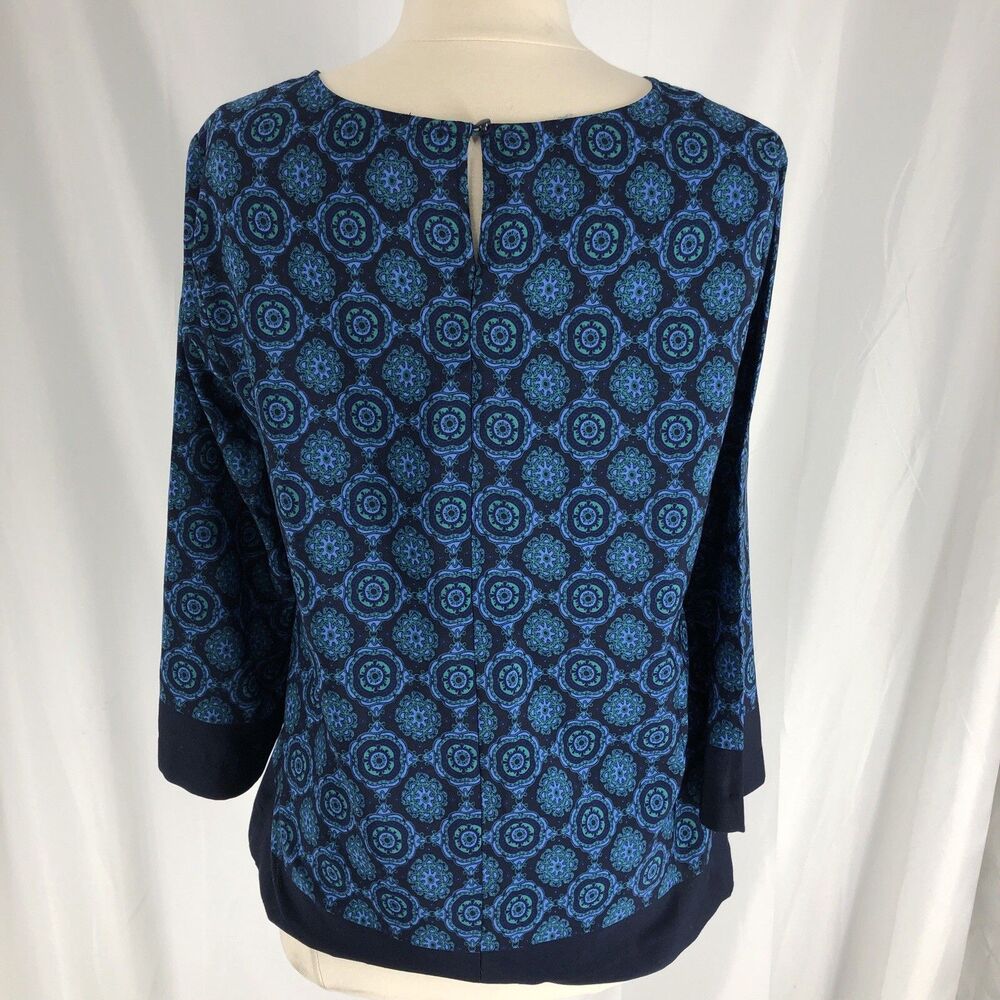 LOFT Outlet Women's Blue Floral Paisley Round Neck 3/4 Sleeve Tunic Blouse S